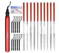 LEONTOOL Set d'Ébavurage avec 11 Lames et 10 Limes Aiguilles, Rabot à Bord Manuel 360°, Pour Impression 3D, Métal, Tube Cuivre, PVC, Aluminium, Résine, Boîte de Rangement