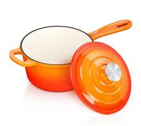 Leonyo Casserole en fonte émaillée avec couvercle - Casserole de 2 litres avec couvercle - Petite casserole en fonte émaillée pour toutes les tables de cuisson pour faire des pâtes, des sauces, des