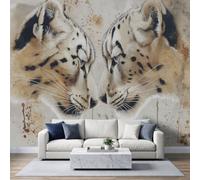 Léopard Des Neiges Papier Peint Photo 200 x 140 cm Murale Panoramique | Animaux Sauvages Murale Stickers Intissé pour Cuisine Chambre Salle Salon Décor Fond TV