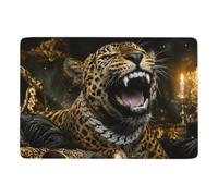 Leopard with Diamond Grill and Chain Tapis à Poils Courts 150 x 100 cm | Ambiance d'hiver : Tapis doux à poils courts, avec dos à points PVC antidérapants; près du lit ou du canapé