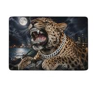 Leopard with Diamond Grill and Chain Tapis à Poils Courts 150 x 100 cm | Tapis imprimé de chambre avec poils courts; ajoute une touche douce et décorative; pour chambre