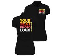 lepni.me Polo Femme Manche Courte Coupe Féminine avec Logo de l'entreprise Personnalisé Devant et Derrière pour Vêtements de Travail d'affaires (XL Noir Multicolore)