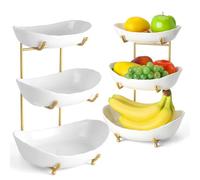 LepoHome Corbeille à fruits en céramique à 3 niveaux pour comptoir de cuisine, bols de service à fruits avec support en métal, corbeille à fruits à étages pour le stockage des fruits, des légumes, des