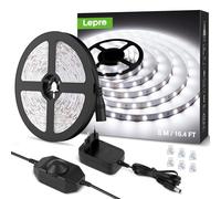 Lepro 5M Ruban LED 1200LM Blanc Froid Dimmable, 12V 6000K 300LEDs 2835, Bande LED Autocollant avec Variateur, Connecteurs+Transformateur, Eclairage Intérieur pour Meuble, Escalier, Chambre, Cuisine