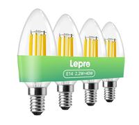 Lepro Ampoules LED E14 C35 470LM, 2.2W ≈ 40W, 2700K, Angle 300°, 4 Pcs Non Dimmable, CRI>80, Blanc Chaud 2700K, Angle 300 °, 2.2W Équivalent 40W, ÉÉco. énerg. > 94 %