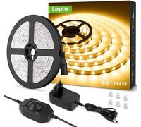 Lepro Bande LED 5 m, blanc chaud 3000 K à intensité variable, 300 LED, blanc chaud, 12 V, autocollant, IP20, bande LED flexible à faire soi-même, avec bloc d'alimentation pour décoration intérieure de