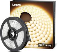 Lepro Ruban LED 5m Blanc Chaud 3000K | Ruban LED autocollant 300 LEDs SMD 2835, 16W 2300lm, idéal pour chambre, plafond, vitrine. Adaptateur secteur non inclus.