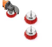 LERANXIN 2 Pièces Brosse Nylon Perceuse, Boliforme Brosse pour Meuleuse D'angle Ø 65 mm, Rouge Brosses Nylon Circulaire, Brosses Fil Abrasif avec Tige Ø 6 mm, pour Enlever Bavures, Rouille et Peinture