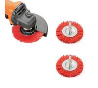 LERANXIN 2 Pièces Brosse Nylon Perceuse, Rond Brosse pour Meuleuse D'angle Ø 65 mm, Rouge Brosses Nylon Circulaire, Brosses Fil Abrasif avec Tige Ø 6 mm, pour Enlever Bavures, Rouille et Peinture
