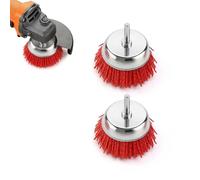 LERANXIN 2 Pièces Brosse Nylon Perceuse, Rouge Brosses Nylon Circulaire, Boliforme Brosse pour Meuleuse D'angle Ø 75 mm, Brosses Fil Abrasif avec Tige Ø 6 mm, pour Enlever Bavures, Rouille et Peinture