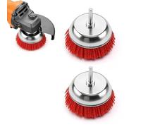 LERANXIN 2 Pièces Brosse Nylon Perceuse, Rouge Brosses Nylon Circulaire, Boliforme Brosse pour Meuleuse D'angle Ø 100 mm, Brosses Fil Abrasif avec Tige Ø 6 mm, pour Enlever Bavures, Rouille, Peinture