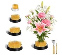 LERANXIN Ikebana Lot de 4 hérissons avec râteau de nettoyage et outil de correction, hérisson floral antidérapant pour vases, grenouille florale jaune, pour la maison et le magasin de fleurs, D23/D34