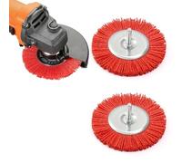 LERANXIN Rond Brosse pour Meuleuse D'angle Ø 100 mm, 2 Pièces Brosse Nylon Perceuse, Rouge Brosses Nylon Circulaire, Brosses Fil Abrasif avec Tige Ø 6 mm, pour Enlever Bavures, Rouille et Peinture