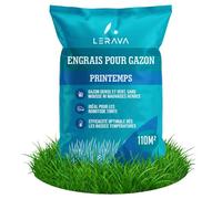LERAVA Engrais gazon printemps (110m²) - Engrais pelouse libération d’azote 3 mois - Fertilisant gazon avec Bacillus subtilis - Stimule la croissance et renforce la résistance des graminées - 2,7kg