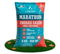 LERAVA Marathon Engrais Automne Gazon (9 kg pour 450 m²) | Fertilisant pelouse organo-minéral à libération lente, NPK 15-5-10 avec magnésium et soufre, granulés à épandre