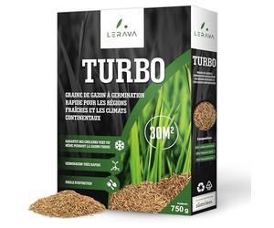 LERAVA® Turbo gazon à semer pousse rapide - (30m²) - pelouse à semer pour ombre et zones fraîches - 98% pureté - pelouse rustique vert vif - semence gazon résistante