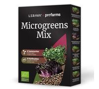 LERAVA® x Profarms - Kit de Microgreens à Cultiver Soi-même [BIO] - Graines à Germer Bio - Cresson, Radis, Brocoli, Roquette, Radis & Pois - Nutritif, Sain & Durable avec 6 Tapis de Chanvre