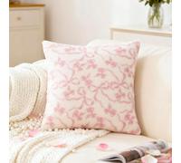 Lergas Housse de coussin avec nœud - Moelleuse - Rose - Aspect jacquard - Décoration Kawaii - Pour Saint-Valentin, Noël, chambre de fille (B)