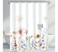 Lerores Rideau de douche motif fleurs 200x200cm anti-moisissure tissu polyester 12 anneaux de rideau de douche