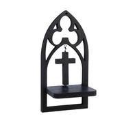 Lerpwige Étagère Murale Gothique en Bois avec Accent Central, étagère Murale Noire pour Salon, Chambre à Coucher, décoration intérieure, décoration Sombre, Centrale en Bois, compacte, entrée, à