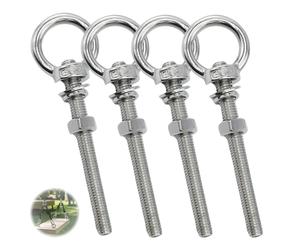 leruiyezs 4pcs Piton À Visser M10 Anneau De Levage M10 Crochet À Œil En Acier Inoxydable Charge Lourde Pour Suspension Hamac Chaise Suspendue Balançoire Fixation (Vis à œillet machine - M10 x 100 mm)