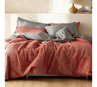 LERUUM Housse de Couette 200x200 Coton Réversible À Pois Orange Grise 65x65