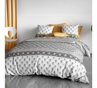 Les Ateliers du Linge - Parure Saky Gold pour lit Double - Housse de Couette 240x220 cm et 2 taies d'oreiller 63x63 cm - 100% Coton 57 Fils - Tendance Art Déco