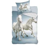Les Chevaux Linge de lit 140×200 cm, 70×90 cm, Parure de lit Cheval 100 % coton