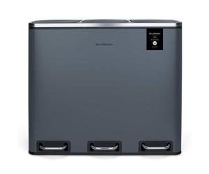 Les Collectors Poubelle à pédale N°984 Capacité 54 L, 3 compartiments 18 L, Résistante, Cuisine, Seau amovible, Recyclage, Tri sélectif, Fermeture silencieuse du couvercle, Gris foncé