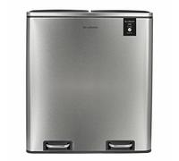 Les Collectors Poubelle à pédale en inox brossé N°904 Capacité 60 L, 2 compartiments 30 L, Résistante, Cuisine, Seau amovible, Recyclage, Tri sélectif, Fermeture silencieuse du couvercle