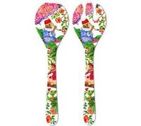 Les Jardins de la Comtesse - Couverts a salade en melamine 33 cm decores par des singes de Bali Vert, rouge, rose G