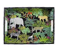 Les Jardins de la Comtesse - Grand Plateau Rectangulaire en Mélamine Pure Noir/Vert - Grand Plateau de Service à poignées du Service de Table Jungle - Collection Vaisselle MelARTmine - 50 cm
