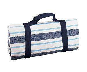 Les Jardins de la Comtesse - Nappe Pique-Nique Rectangulaire XL Bleu et Blanc à Rayures - Coton et Revers Imperméable Polyester - 280 x 140 cm - Aussi pour Table de Jardin - 8/12 Personnes
