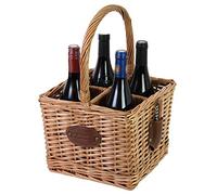 Les Jardins de la Comtesse - Panier Porte-Bouteille en Osier Naturel - Boisson/Vin/Champagne/Eau/Soda - 4 Compartiments - Accessoire Pique Nique - Vendu avec Tire-Bouchon 25 x 25 x 40 cm