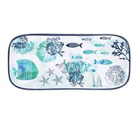 Les Jardins de la Comtesse - Petit Plateau rectangulaire en Mélamine - Bleu Mer et Poissons - Gateaux/Cake - Plat Long de Présentation - Caraïbes - Collection Vaisselle MelARTmine - 37,5 cm