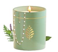 Les Merveilleuses | Bougie Bijou Parfum Balade en Forêt | Céramique Verte | Collier Perles Blanches & Cristal Premium Plaqué Or 18 Carats | Cire Colza 100% Naturelle | Cadeau | 470g