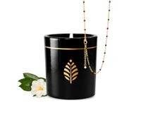 Les Merveilleuses | Bougie Bijou | Parfum Fleur de Thé | Céramique Noir | Collier Perles Noires Plaqué Or 18 Carats | Cire de Colza 100% Naturelle | Cadeau Femme | Made in France | 470g