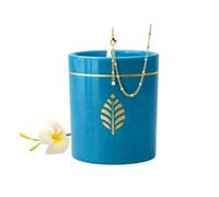 Les Merveilleuses | Bougie Bijou Parfum Monoï | Céramique Bleu | Bracelet Perles Bleues Plaqué Or 18 Carats | Cire Colza 100% Naturelle | Cadeau Femme | 470g