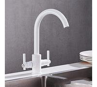 Les robinets de Cuisine en cuivre, robinets mélangeurs d'eau Chaude Froide de Cuisine Double, robinets à Double Ouverture, Peinture de Cuisson, Robinet de réservoir Blanc.