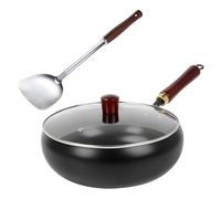 Les-Theresa 28 cm Wok Induction, Poele en Fonte avec Couvercle Verre et Spatule, Wok en Fonte Grand Ventre Forgé à la Main, Pot Traditionnel Non Revêtu pour Induction, Gaz et Autres