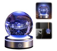Les-Theresa Boule de Cristal Planete, Veilleuse Boule Cristal Système Solaire, Lampe Boule Cristal avec Base Led, Lampe Boule de Cristal 6 Modes D'éclairage, Chargement par Usb, pour Chambre Maison