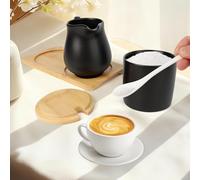 Les-Theresa Ensemble Sucrier et Pot à Lait, Sucrier en Porcelaine, Boîte en Céramique, avec Couvercle et Cuillère, Boîte de Rangement en Céramique, pour Café, Restaurant, Maison, Cuisine (NOIR)