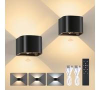 Leselux Applique Murale Intérieure avec Détecteur de Mouvement, Lot de 2 | 5400mAh Lampe Murale Sans Fil Rechargeable avec Télécommande, Sans Percer, 3 Couleurs Réglables, pour Couloir Escalier