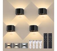 Leselux Applique Murale LED Rechargeable Détecteur de Mouvement, Lot de 4 | 5400mAh Applique LED Pile avec Télécommande, 3 Couleurs 3000K /4500K/6000K Réglables, Murale Sans Fil pour Chambre Couloir