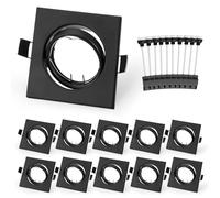 Leselux Support Spot Encastrable Orientable avec Douille GU10, Noir Lot 10 | Métal Carré Projecteurs Spot Encastrable, Orientable 30° AC 230V, Trou 68-80mm, pour LED et Halogène, Sans Ampoule