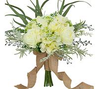 LESING Bouquets de mariée - Bouquet de roses d'hortensia artificielles faites à la main - Bouquets de mariage romantiques pour la mariée, demoiselle d'honneur tenant des fleurs, 31,8 cm (bouquet blanc