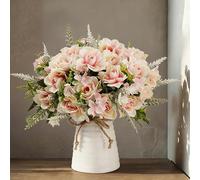 LESING Fleurs Artificielles dans un Vase en Céramique Fausses Gardénia Fleurs en Soie Bouquet De Mariée Fleur Réaliste pour La Fête De Mariage Maison Décoration De Table Centres (Rose)