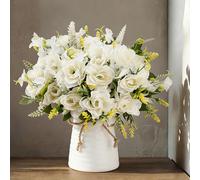 LESING Fleurs Artificielles dans Un Vase en Céramique Fausses Gardénia Fleurs en Soie Bouquet De Mariée Fleur Réaliste pour La Fête De Mariage Maison Décoration De Table Centres (Blanc)