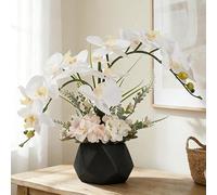 LESING Fleurs d'ochidée artificielles avec Vase, Fleurs artificielles en Pot, orchidée phalaenopsis pour décoration de la Maison (Style 2, Vase Noir)