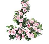 LESING Lot de 4 Guirlande de Rose Artificielles avec Feuille de Lierre Fausse Soie Roses Fleurs Artificielles à Suspendre pour la Maison, Mariage Arche Arrangement Jardin (Rose)